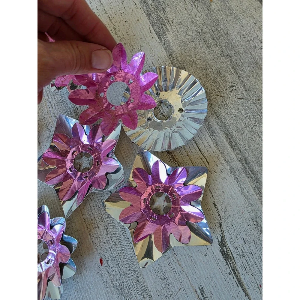 Vintage pink reflector foil ornament Xmas decor